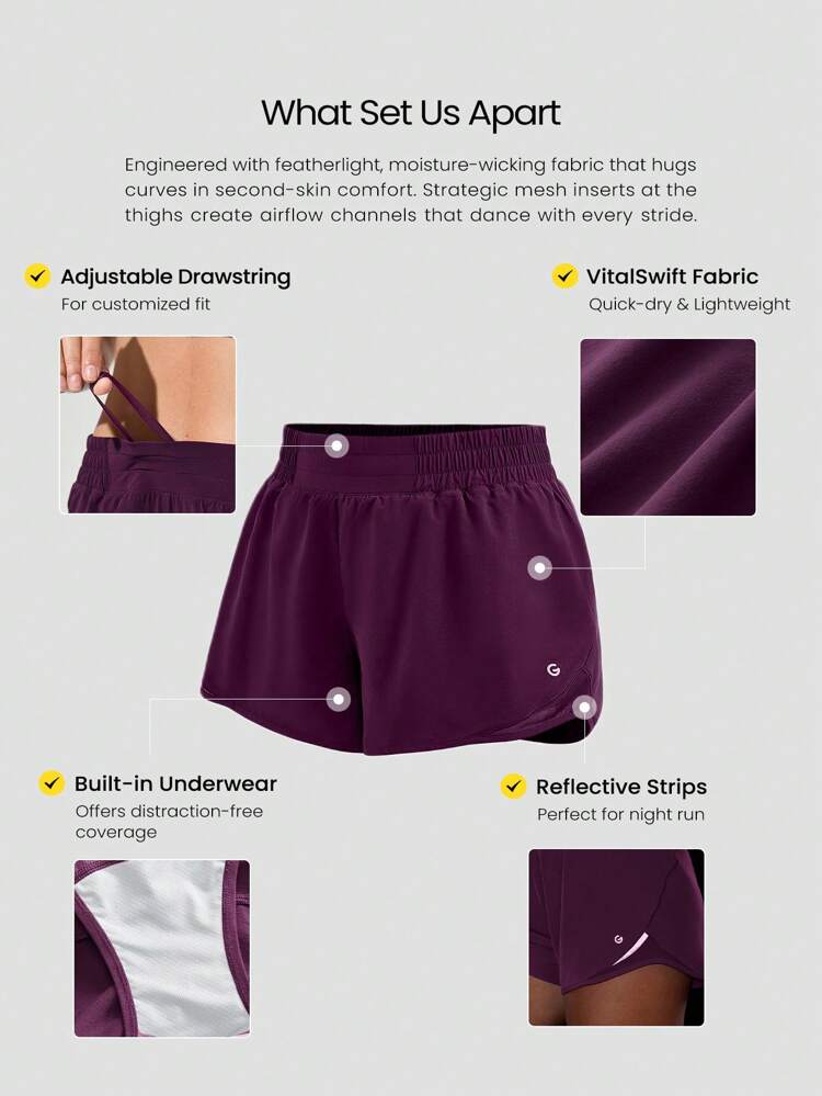 2.5" RefreshRun Shorts VitalSwift Ultralight Sweat-Wicking Mid-Rise Waist Adjustable Drawstring Waist Reflective Running Shorts With Built-In Anti-Odor Underwear Back Zip Pocket High Impact Workout Running Training Spring Summer