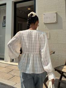 SHEIN Essnce 女士夏季新款系带衬衫，时尚适合夏天 - 白色 - 查看 2