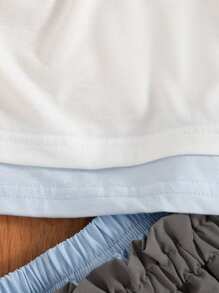 Young Girls Knit Shirt Summer New Polo Collar, Pleated Shoulder Bow Decor, Colorblock Hem, Partial Front Button, Short Sleeve Casual Tee - White - View 6