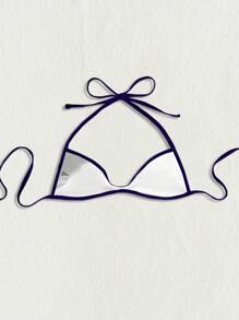 Swim SXY Women Summer Beach Solid Color Halter Tie Bikini Top