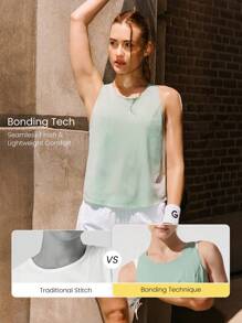 GLOWMODE Quick-Dry Lightweight Reflective 3D Cut Back Mesh Panel Active Running Tank Top Jogging Training Gym Workout Wear - Mist Green - View 3