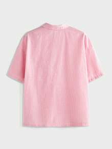 EASEVO Camisa de manga corta holgada y casual de talla grande para hombre, a rayas, en color rosa y blanco