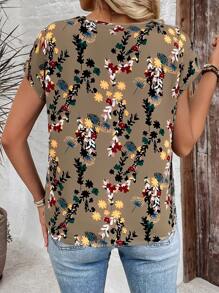 EMERY ROSE Women Floral Print Batwing Sleeve Blouse, Summer - Brown - View 2