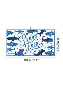 Shark Week X SHEIN 可爱鲨鱼图案浴巾沙滩巾超大尺寸吸水干爽浴室装饰夏季使用