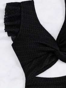 Breezaya Black Twist Ruffle Backless Casual Resort Party Holiday Beach One Piece Swimsuit/One Piece Swimsuit For Women, Spring/Summer - Black - View 8