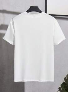 Manfinity Homme Camiseta casual de ajuste ceñido de manga corta con cuello redondo y estampado de letras para hombres