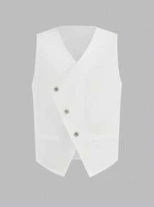 SHEIN Leap Crew 3pcs Tween Boy Casual Gentlemen Vest, Shirt, Shorts & Bowknot Outfit Set, Suitable For Commute, School, Casual Occasions, Weddings, Birthday Parties, Spring/Summer - White - View 13