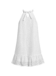 Gownix 优雅露背镂空花卉刺绣连衣裙女式夏季全白派对装 - 白色 - 查看 2