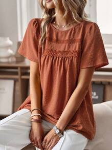 Breezaya Women's Solid Color Short Sleeve Casual Shirt, Suitable For Summer - Brown - View 5