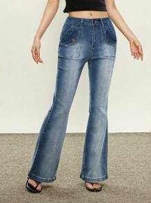 Rina Fox Quần Jeans Ống Loe Màu Ombre Túi Ôm Thời Trang Thường Ngày - Rửa trung bình - Xem 6