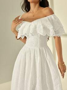 SHEIN PETITE 女士优雅镂空刺绣露肩夏装 - 彩色 - 查看 5