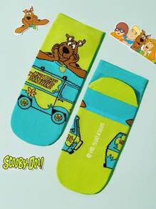SCOOBY-DOO X SHEIN 3 Pairs Breathable Soft Ankle Socks, Reinforced Toe & Heel For Durability, Black & Brown Colors, Dog & Car Patterns, Suitable For All Seasons, Unisex