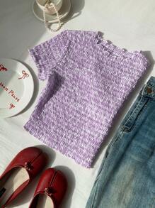 Comfortcana 女士紫色格子纽扣衬衫，夏季 - 紫丁香色 - 查看 5