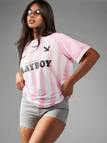 Missguided x Playboy تي شيرت رياضي بشعار طباعي كبير الحجم