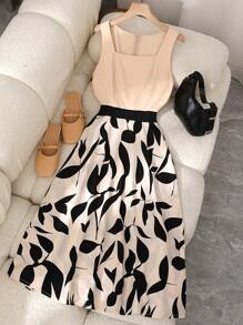 Franclia Fashionable Sleeveless Contrast Color Print Women Dress - Multicolor - View 4