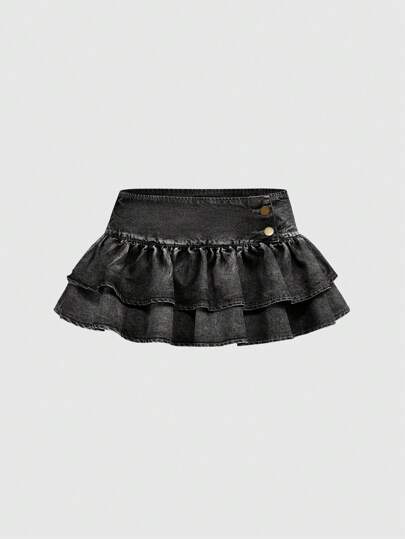 Grunge Punk Minigonna di jeans con vita bassa vintage blu, stile Y2K del millennio, sexy, con volant sull'orlo