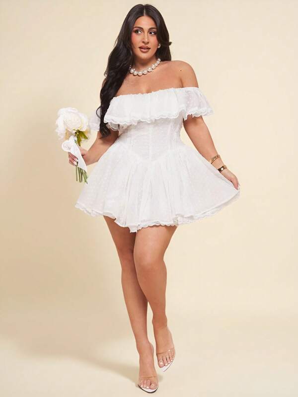 SHEIN BAE Plus Size Ruched Lace Trim Off Shoulder Elegant Pleated Dress White Sweet & Sexy Lace Petal Sleeve Solid Color Pleated Bust A-Line Dress With Lace Trim For Women Fall Wedding Guest Dress Homecoming Dresses Vestidos Elegant Brunch Women Outfit,Summer Holiday Dresses,Seaside Holiday Dresses,Chiffon Dresses,Graduation Season Dresses,Birthday Women Outfits,Wedding Outfit,Easter Dress Women,Graduation Outfit,Club Outfits Women Sexy,Spring Outfits For Women,Summer Clothes,Holiday Night Outfits,Birthday Women Outfits,Concert Outfits,Wedding Outfit,Easter Dress Women,Graduation Dress,Graduation Outfit,Rave Outfits,Gyaru,Concert, Summer Outfits For Women,Spring,Mesh Dress,