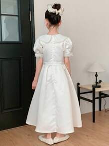 DAZY Tween Girl Ruffle Collar & Puff Sleeve Dress, Summer,Back To School Clothes - White - View 2