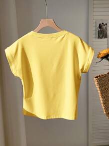 Comfortcana Women's Simple Casual Yellow Short Sleeve T-Shirt For Daily Wear, Summer