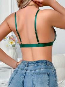 Women's Front Closure Lace Trim Triangle Cup Lingerie Bra - Mint Green - View 2