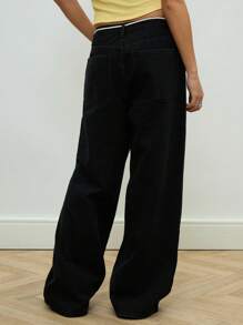 COUREZ 宽松牛仔裤，配抽绳腰带 / 女士夏季穿搭 / Y2K / 休闲 / 纯棉高街复古风 - 黑色 - 查看 7