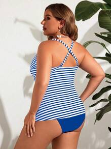 Swim Lushoire Traje de baño tankini de talla grande, de moda para el verano - azul real - Ver 2