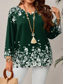 EMERY ROSE Blusa negra con estampado floral para mujer talla grande de principios de primavera