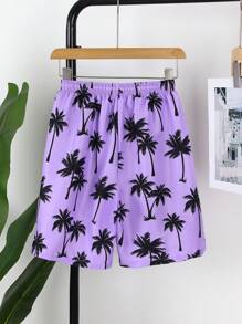 SHEIN Adolescent Boys Swimming Trunks, Random Print, New Arrival Spring/Summer Boys Swimming Suit & Beach Shorts, With Inner Swimwear Lining, Suitable For Swimming And Surfing - Purple - View 2