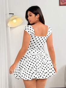 Sunnyshic Vestido sexy de talla grande de mujer con diseño retorcido y estampado de lunares con efecto hueco