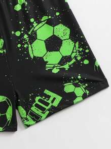 Traje de baño para niños pequeños con estampado de fútbol de manga corta y shorts (estampado fijo)