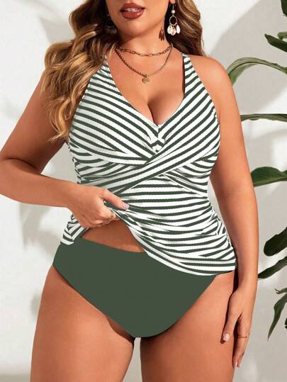 Swim Lushoire Plus Size Camisole Style Bikini Top, Fashionable For Summer