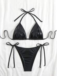 Swim EVENT Solid Color Bikini Swimsuit For Summer Beach Vacation - Black - View 4