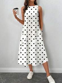 SHEIN LUNE Vestido casual de mujer de longitud media con estampado de lunares, adecuado para primavera/verano, vestidos de verano para mujer, vestidos de sol para mujer, vestido elegante, casual - Multicolor - Ver 9