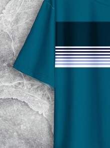 Manfinity Homme Plus Size Men's Stripe Print Crew Neck Short Sleeve Casual Versatile T-Shirt - Multicolor - View 5