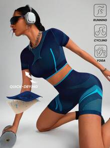 Innovista SeamlessTee, Gym Active T-Shirt, Sweat-Wicking & High-Stretch Fit For Training, No Seam Workout Top, Short Sleeve Crop Top, Hight Stretching, Breathable Fabric, Dry Fit, Sculpting Shapewear, Butt-Lifting Compress & Comfy Aerobic Exercise&Cardio, Yoga & Pilates, Boxing, Hiking & Trekking, Tennis&Golf, Machine & Equipment Training Gear,  Workout Outfits & Tracksuit, Fall Motivation, Mother's Day Gift - Blue - View 8
