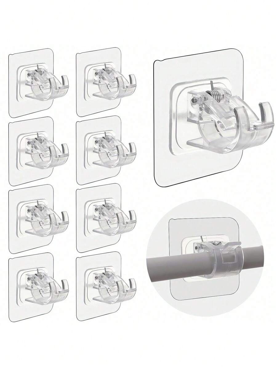 SHEIN Window Curtain Rod Supports Hooks, Universal No-Drill Wall Clip Rods Brackets, Multi-Purpose Bathroom Kitchen Hotel Hanger, No Installation Clothing Rod Holder, Fit 1-2cm Dia Curtain Rod, Suitable For Home Bathroom Kitchen - Multicolor - View 1