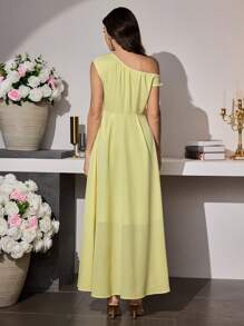 Modelyn Vestido con estampado floral, cuello de pie asimétrico para los hombros de la mujer, estilo romántico, elegante y encantador, para la primavera