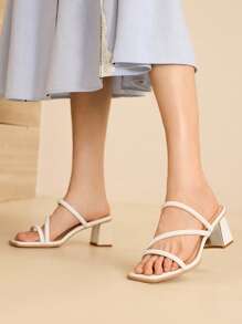 MOTF PREMIUM SQUARE TOE THICK ONE-STRAP HEEL SANDALS - Apricot - View 5