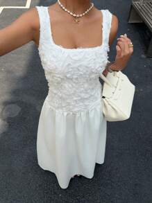 Siren Gaze Summer New Solid Color Three-Dimensional Flower Elegant Wedding Season Long Dress For Women, Graduation Season Dress, Elegant Dress, White Dresses Classy Elegant, White Graduation Dress, Concert Outfits For Women,Graduation Dresses