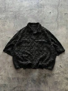 AXEPEAK 男士格纹梭织短袖短款衬衫，适合夏季，街头风版