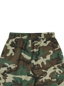 Manfinity Homme 男士迷彩印花翻盖口袋抽绳腰工装裤，长款街头风裤子，适合送给老公、男朋友的礼物，适合秋季