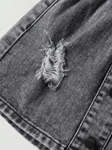 Young Girls Grey Ripped Denim Skirt: Short Button-Front Design With Comfortable Elasticated Waist Girls' Casual Distressed Gray Denim Skirt Stylish Grey Ripped Denim Short Skirt For Young Girls With Button Front And Elastic Waistband - Grey - View 4