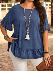 EMERY ROSE Plus Size Solid Color Short Sleeve T-Shirt, Casual & Fashionable For Everyday Wear,Summer Clothes,Vacation Outfits Woman / Vacation