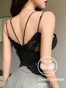 FRIFUL 女士优雅性感纯色蕾丝拼布吊带背心