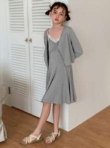 DAZY Conjunto de 2 piezas de ropa de otoño para niña preadolescente - Gris - Ver 7