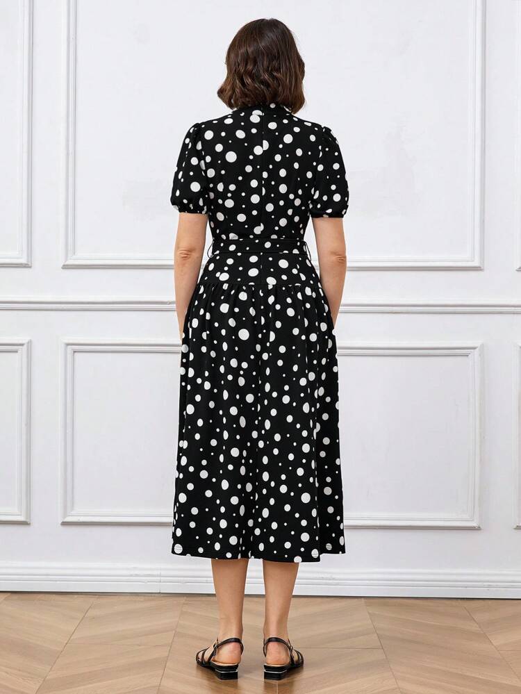 Women's Summer Elegant Polka Dot Print Mid-Length Dress, Graceful Ladies Dress