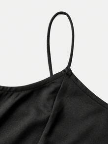 SHEIN Tween Girls Casual High Slit Cami Dress - Black - View 3