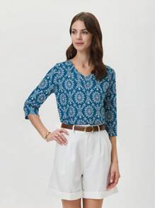 EMERY ROSE 女式休闲复古全印花衬衫，夏季