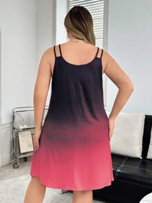 SHEIN Plus Size Ombre Crew Neck Casual Camisole Nightshirt Na Lato - Wielokolorowe - Zobacz 2