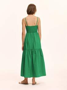 SHEIN Unity Váy hai dây xếp lớp cho nữ - màu xanh lá - Xem 2